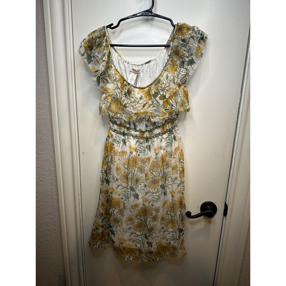 Max Studio Specialty Products Silk Floral Ruffle Dress Yellow Daisy Small NWT